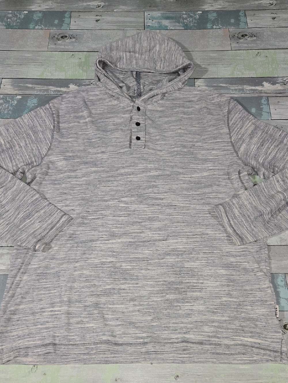 Rowm Men's Hooded Henley Pullover Shirt - Light Heather Gray Sz Large